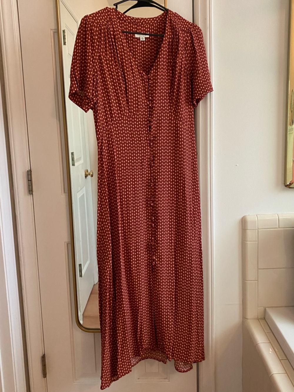 Tecovas Rust Red Midi Button-Front Dress- Small